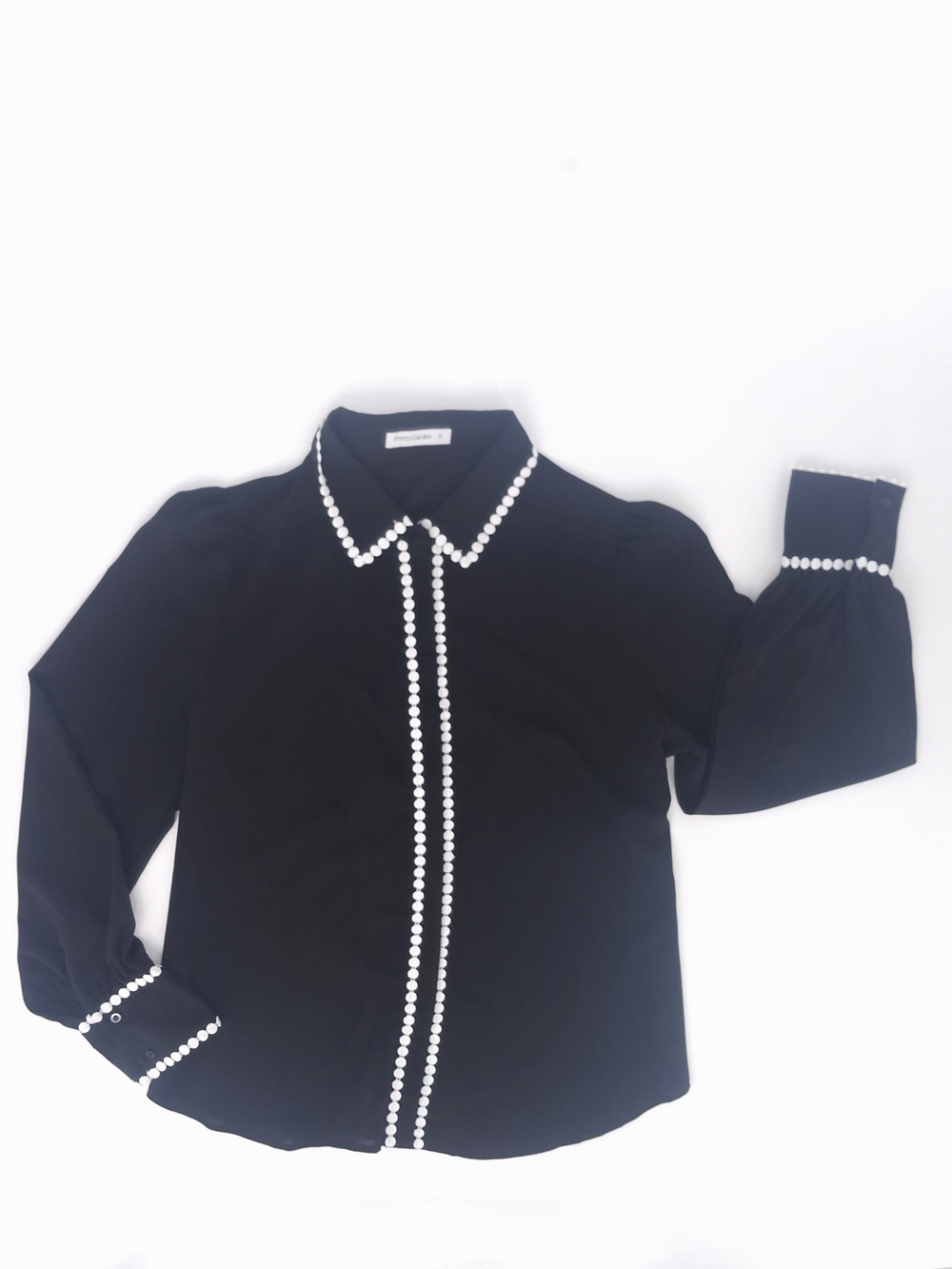 ✨PrettyGarden Black Pearl Trim Button Down Chiffon Blouse XL✨